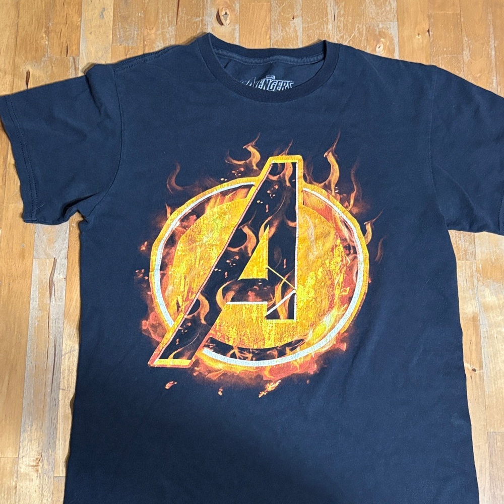 Marvel Avengers Assemble flaming A graphic Tshirt